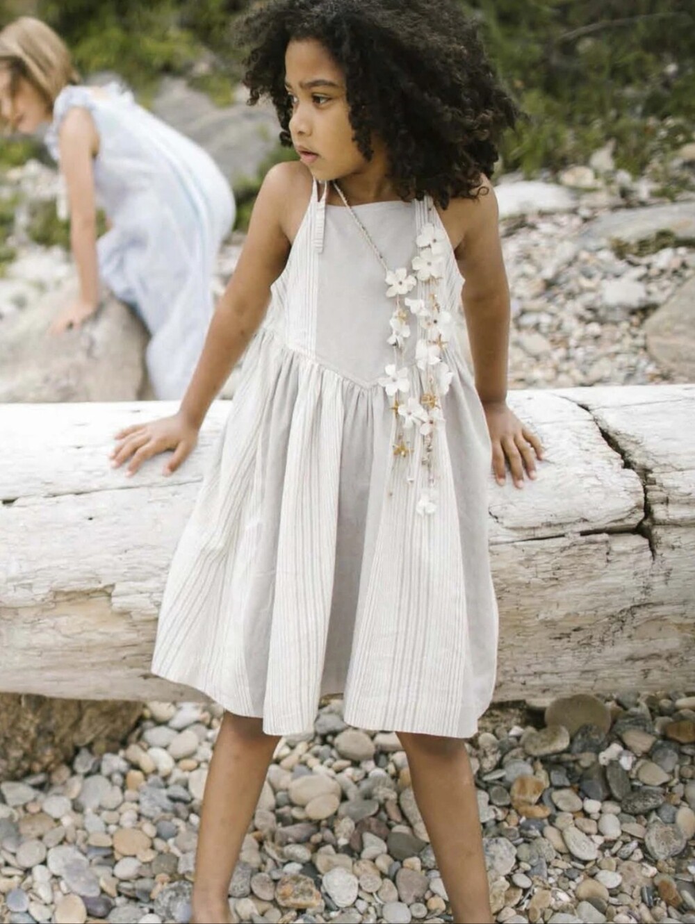 Pink Chicken Striped Sun Dress Monroe Gray Tan Cream Tie Straps 7 7Y Girls